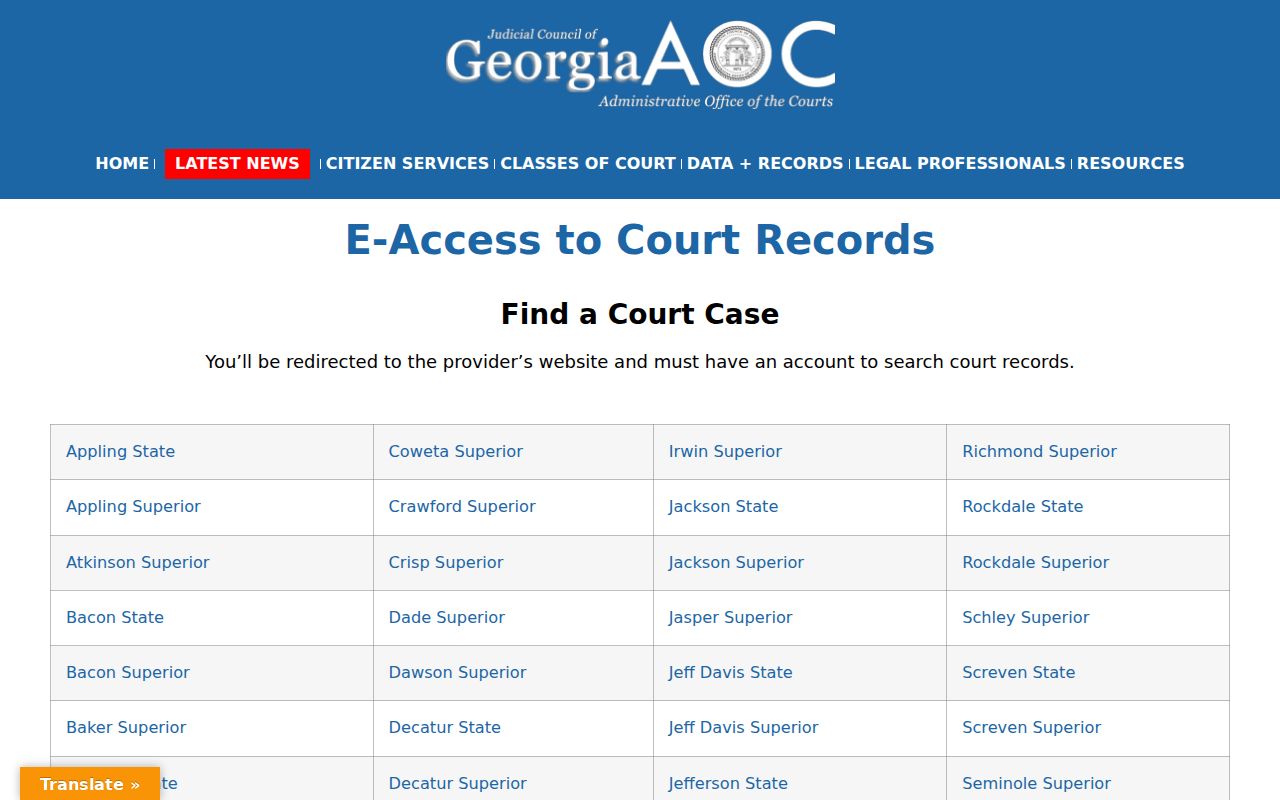 Georgia people search through the court e-access provider directory