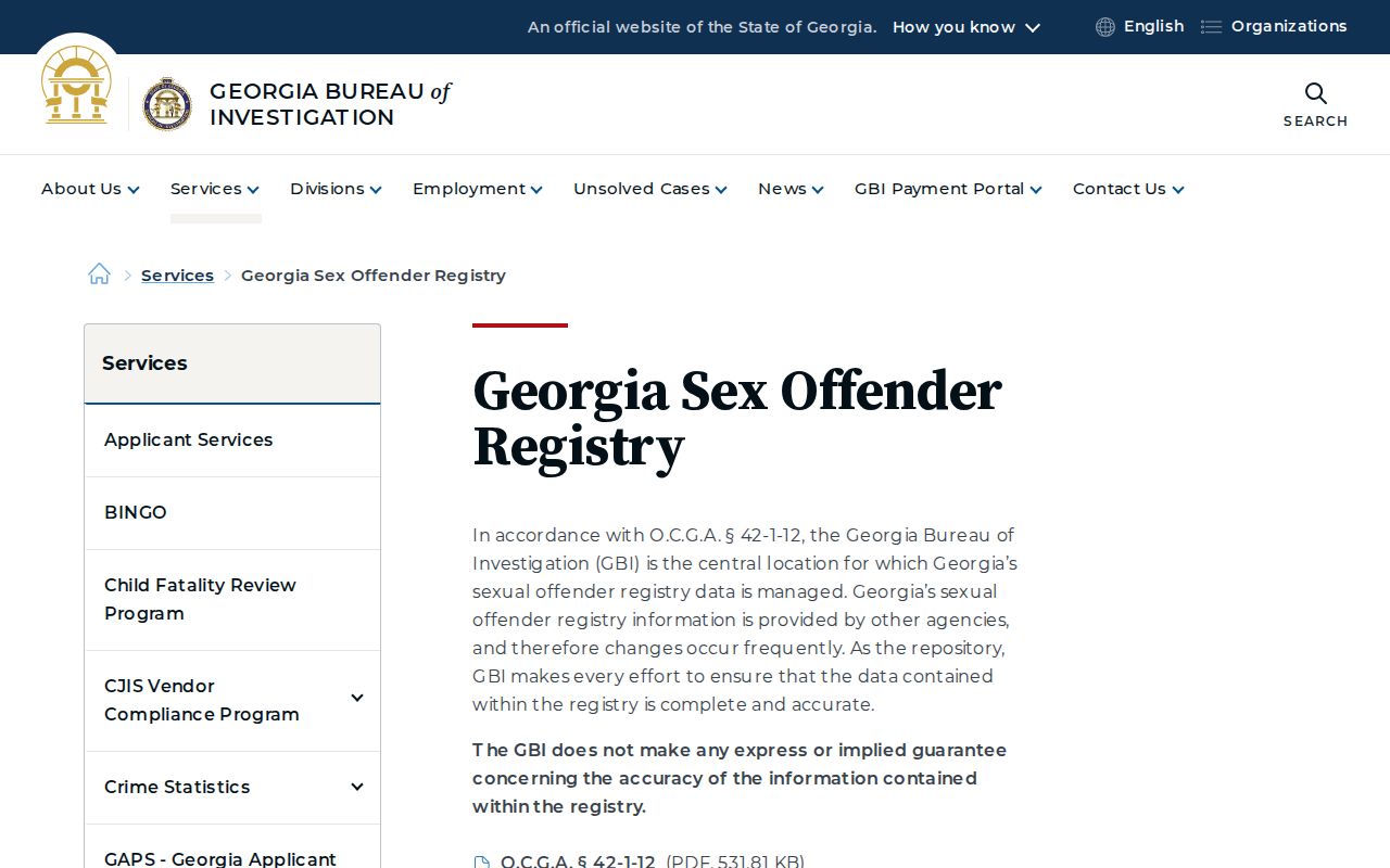 Georgia public records search on the GBI Sex Offender Registry